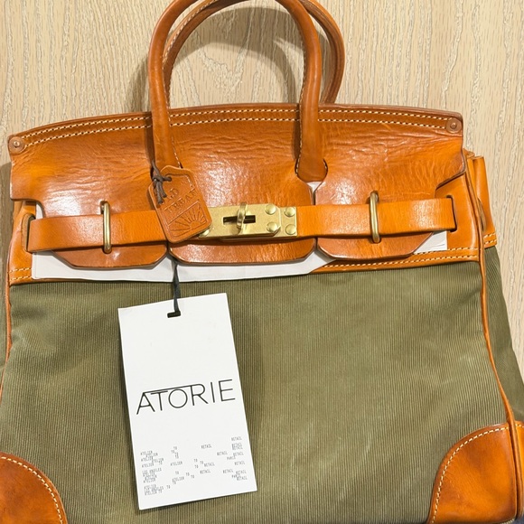 Atorie Old Urban Women's Tan Leather and Green Canvas Bag - Picture 5 of 16